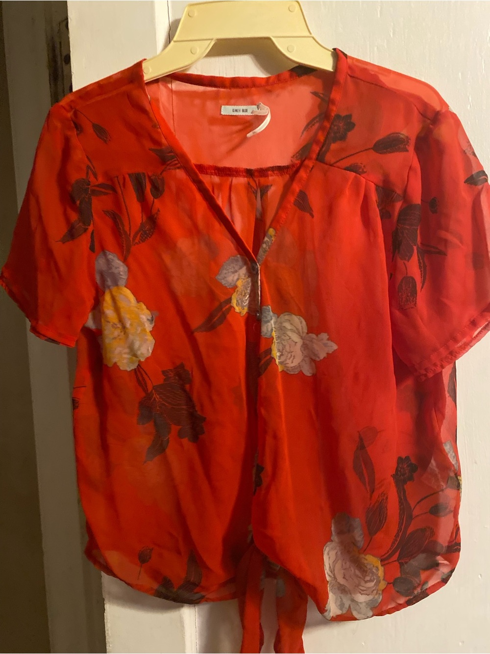 Kimchi Blue Red Floral Tie-Front Blouse Anthropologie Small Medium Large
